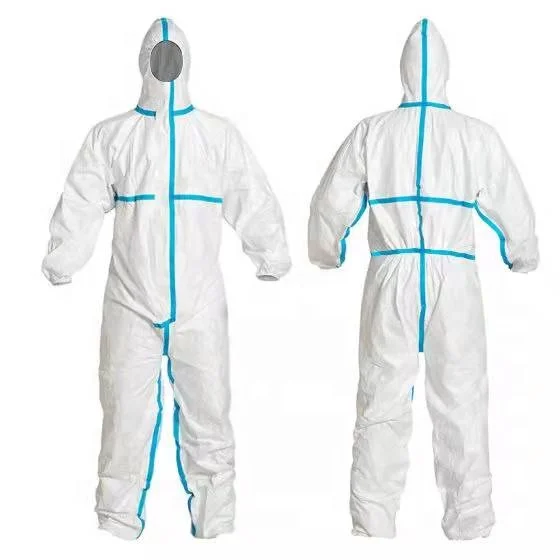 Disposable Medical Use Protective Clothing CE Microporous Cheap Work Coverall Hood EN14126 Certified 70% Filtration Elastic Cuff