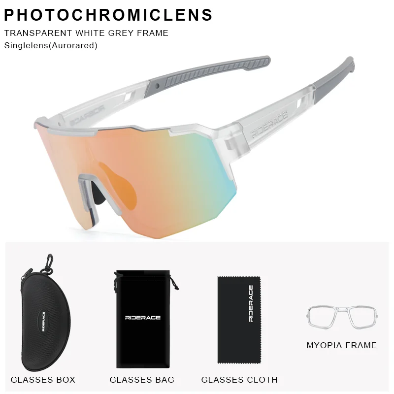 RIDERACE Cycling Glasses UV400 Protection Bicycle Sunglasses Photochromic Polarise Lens Eyewear Outdoor Riding Goggles for Men
