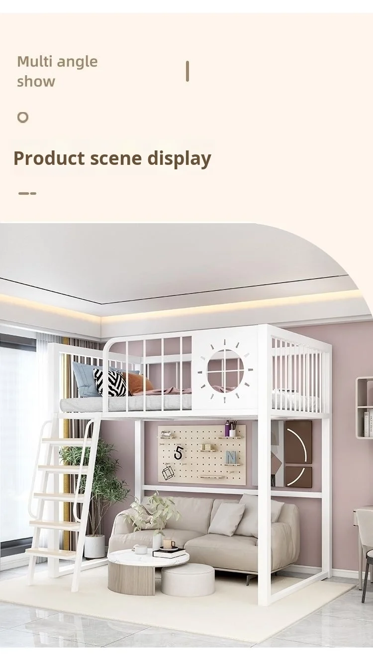 product modern wrought iron loft bed with desk simple space saving duplex iron frame for small apartments factory direct-6
