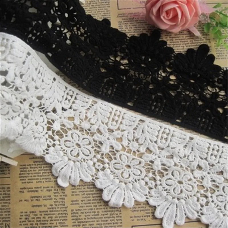 Ширина 10 см белая черная Водорастворимая хлопковая кружевная отделка из вискозы с вышивкой ткань для женского нижнего белья постельное