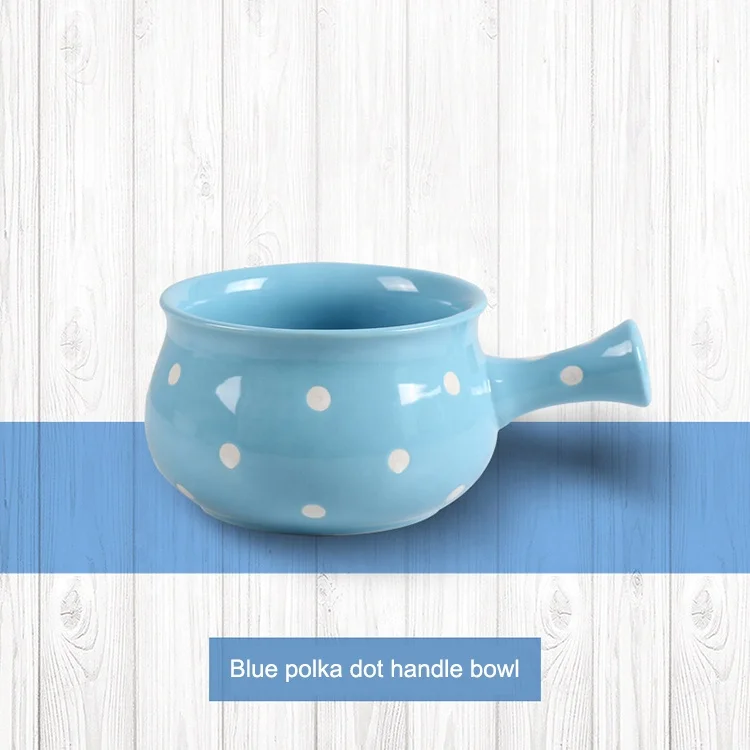 Lead-Free Safe Dinnerware Nordic Polka Dots Salad Soup Cereal Bowl Single Handle Ceramic Bowl Ceramic Handle Bowl