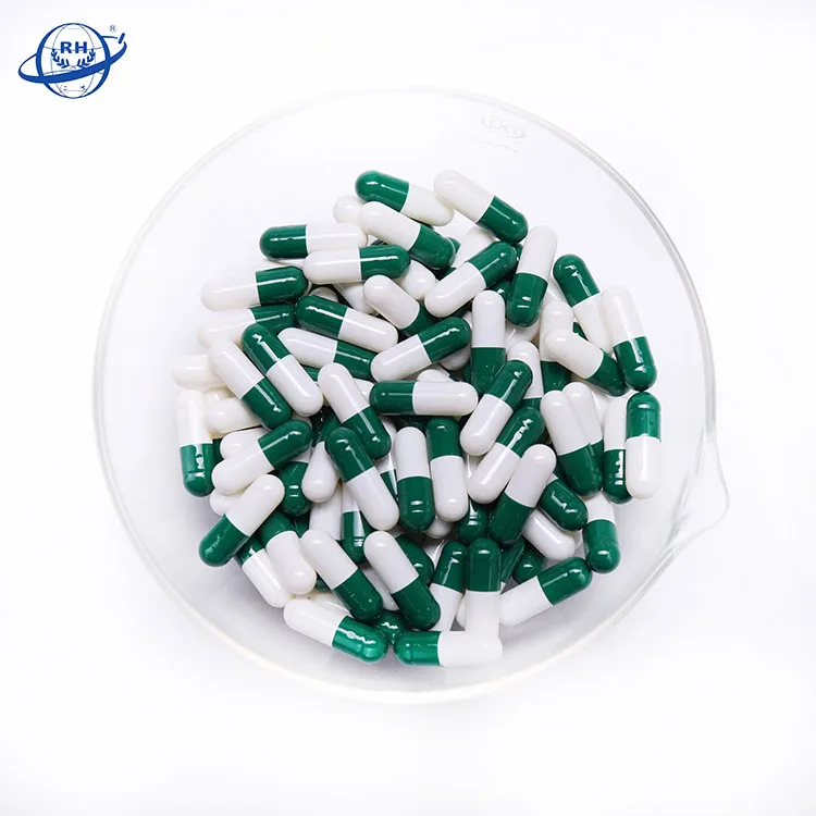 Зеленые и белые твердые пустые желатиновые капсулы для дополнения порошковой