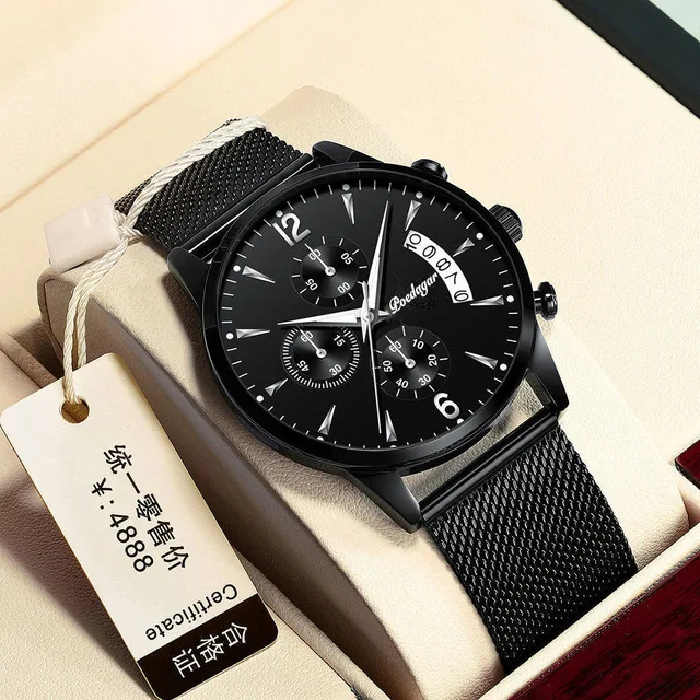 poedagar 814 gros homme noir quartz montre bas prix pu bande en