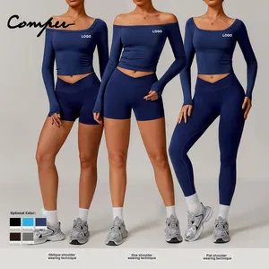 Sexy Off-Shoulder Long Sleeve Yoga T-Shirt for Women-Slim Fit Athletic Workout Top