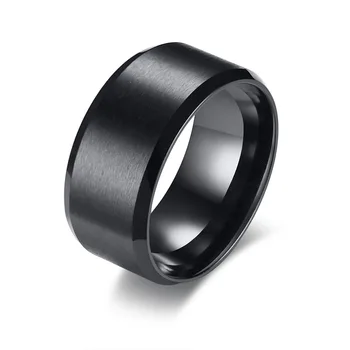 Fashion chunky men blank band rings stainless steel black plated finger ring