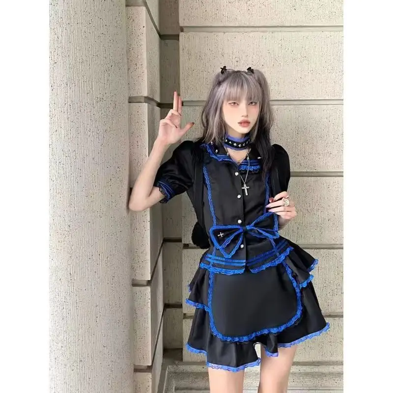 princess polly baby blue dress White/Black Long Sleeves Cardigan Bowknot Maid Gothic Lolita Dress   LolitaInside