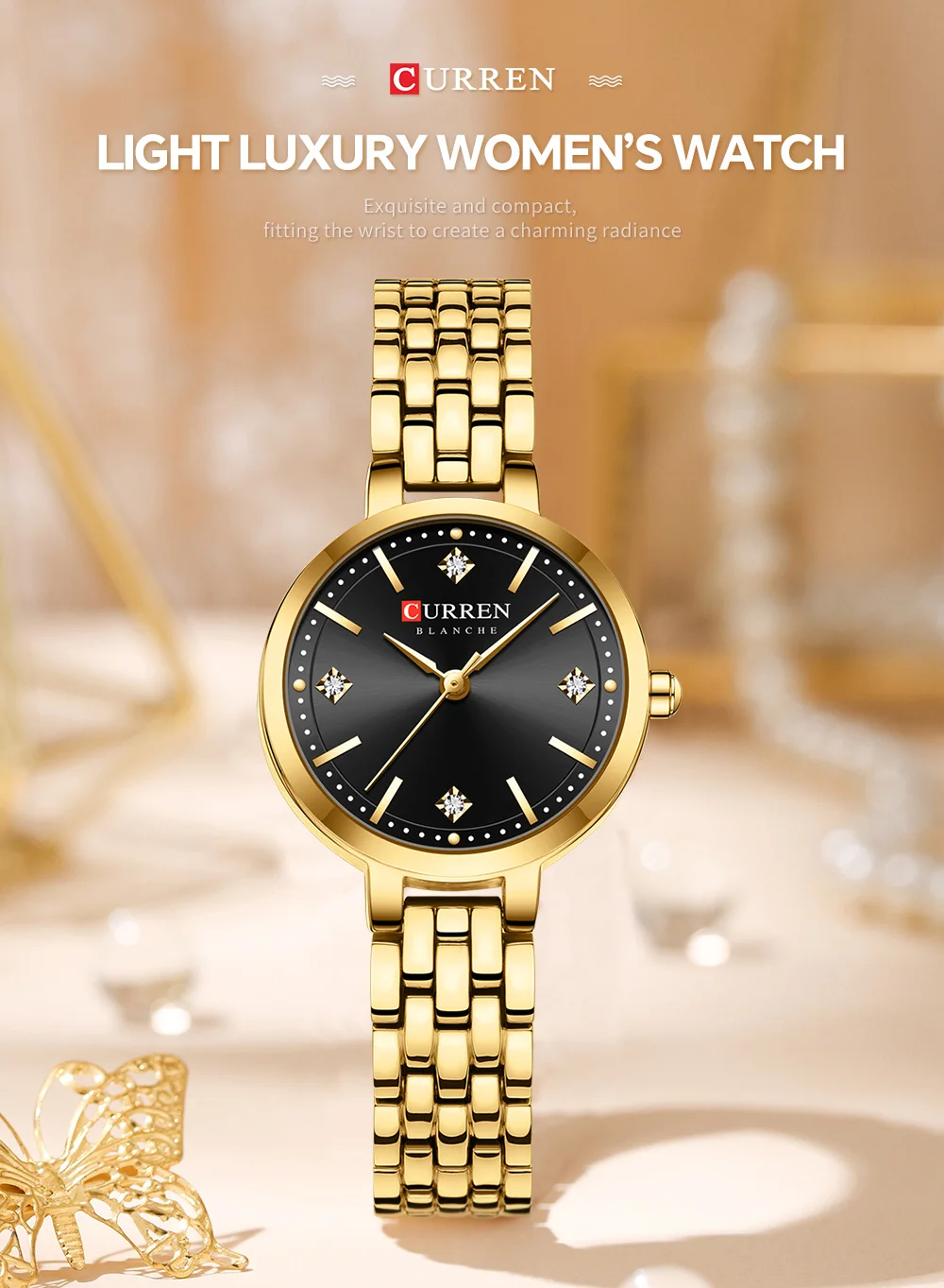 Curren 9106 Fashion Golden Quartz Wristwatch Stainless Steel Waterproof Women's Watches Original Luxury Ladies Watch for Women
