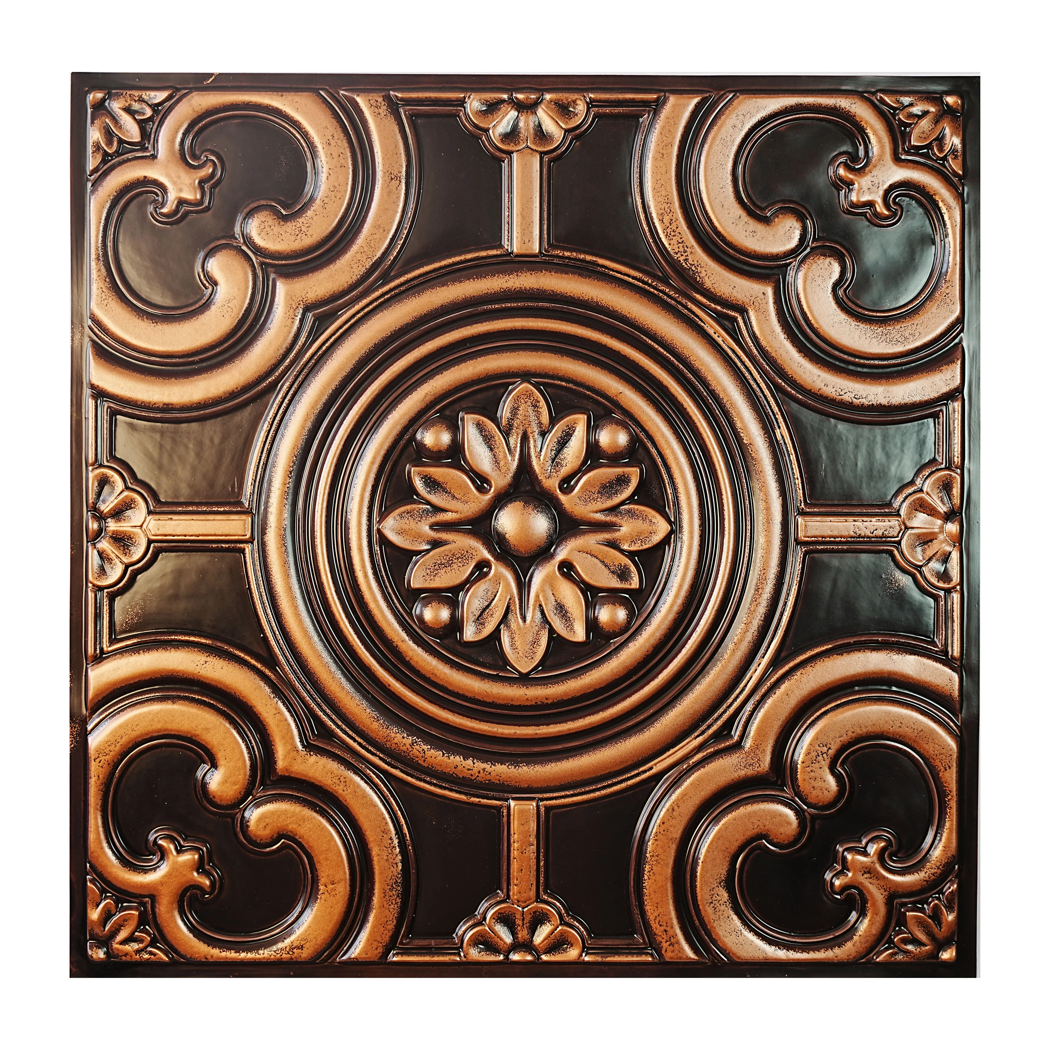 3D Embossed Ceiling Tile Faux Tin Painting Panel Interior Decorative Suspended Board for Cafe Club Salon PL50 Traditional copper