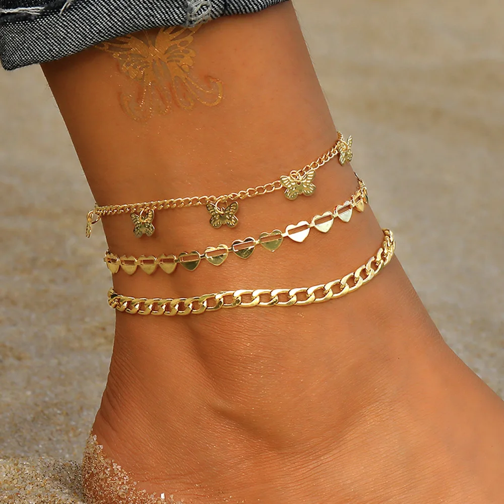 Fashion Metal Chain Anklet Set for Women Vintage Ankle Bracelets