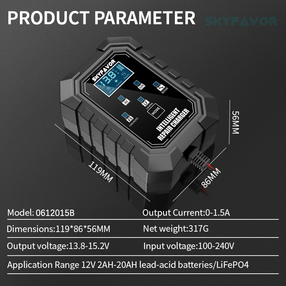 Factory price 6V 12V battery charger 6V 12V 1.5A Multi purpose SAE crocodile clip wire nose car motorcycle battery charger