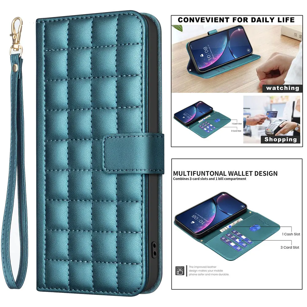 PU Leather Checkered Tpu Mobile Phone Case With Card Wallet Hand Strap Cover For Infinix Note 40 factory