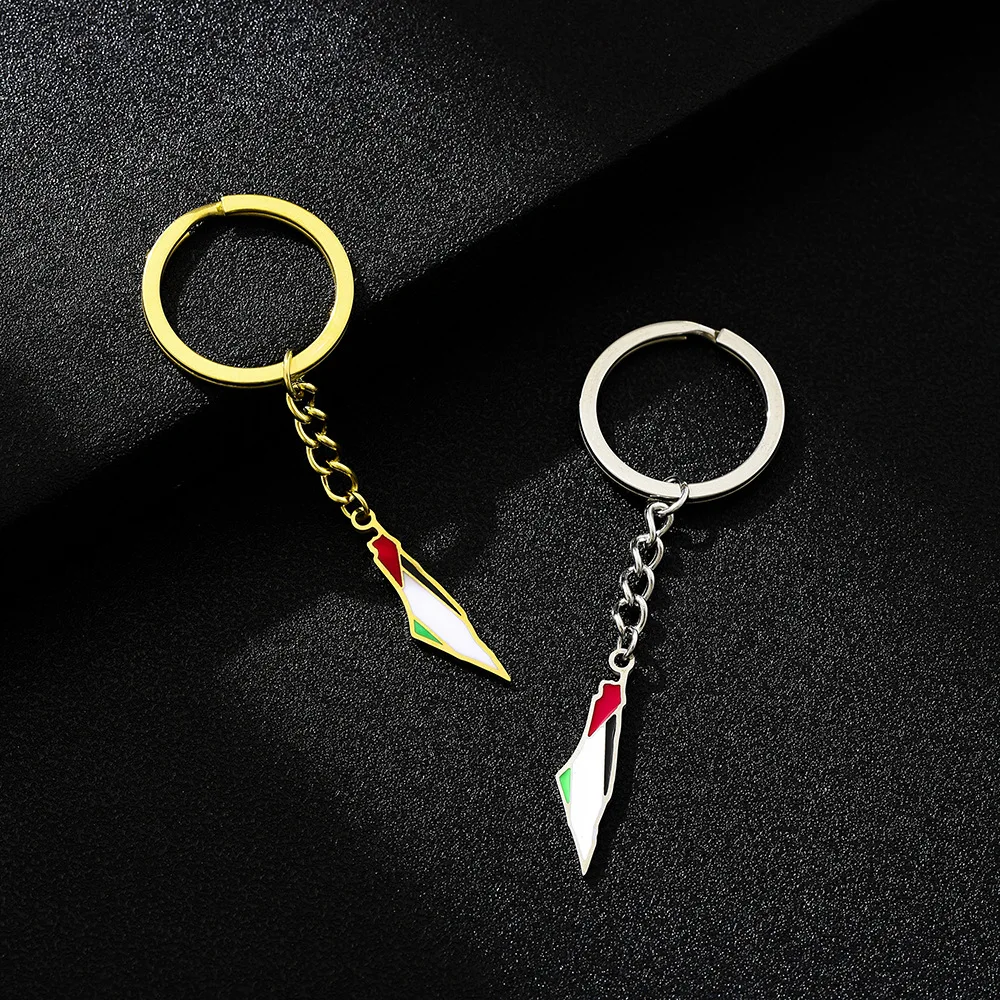 Manufacturer Personalized Custom Palestine Flag Keychains Metal Enamel Keyrings Newly Tourist Souvenirs Map Flag Keychain