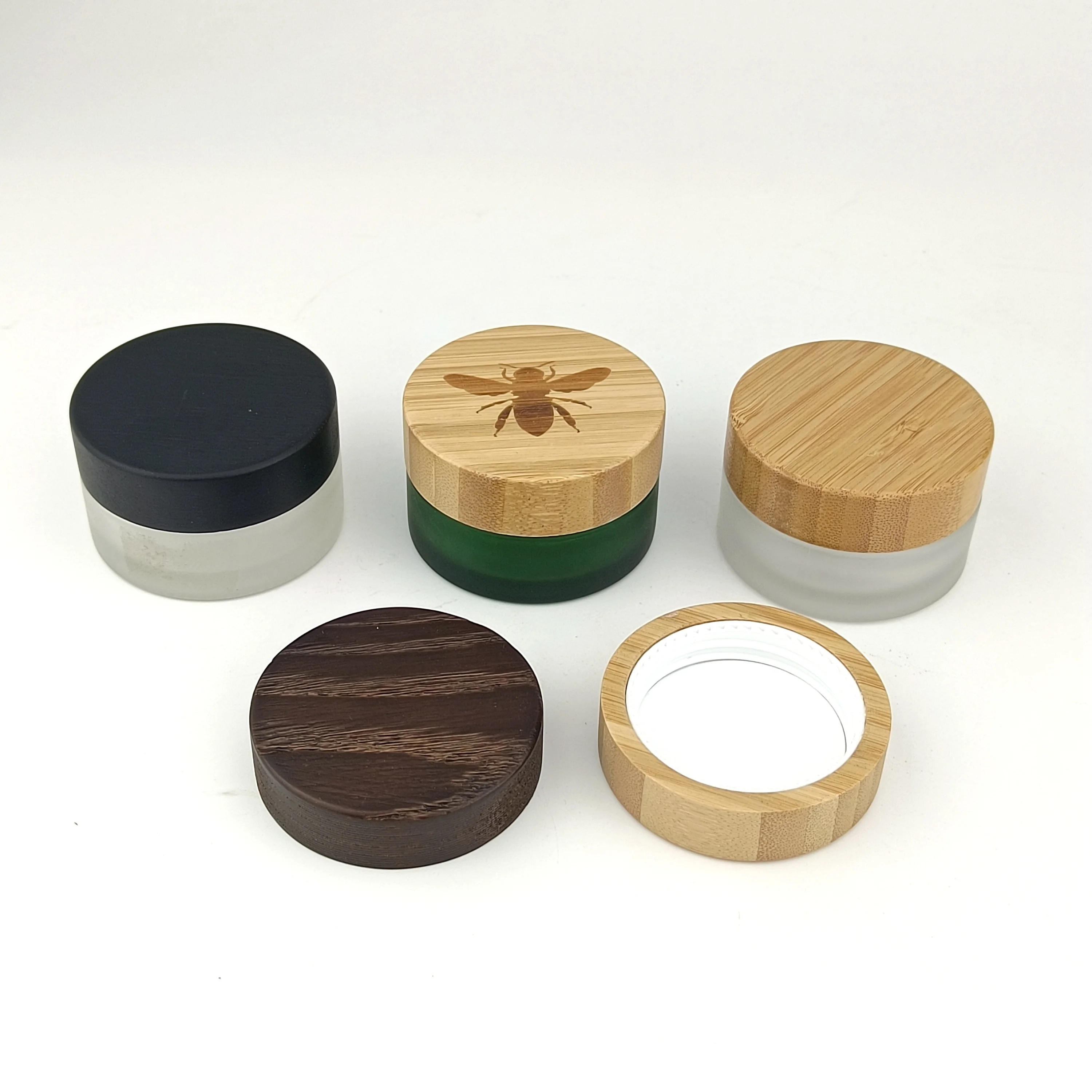 Bambus Kosmetik glas 30ml Glas Holzdeckel leere Kosmetik verpackung 30g  Milchglas und Deckel dunkelbrauner Holzdeckel