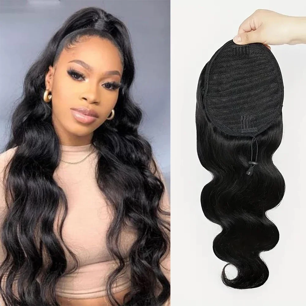 Extensii de păr cu clips și șnur, ondulate, cu coadă de cal, 100% păr uman natural, pentru femei de culoare_voghion.com