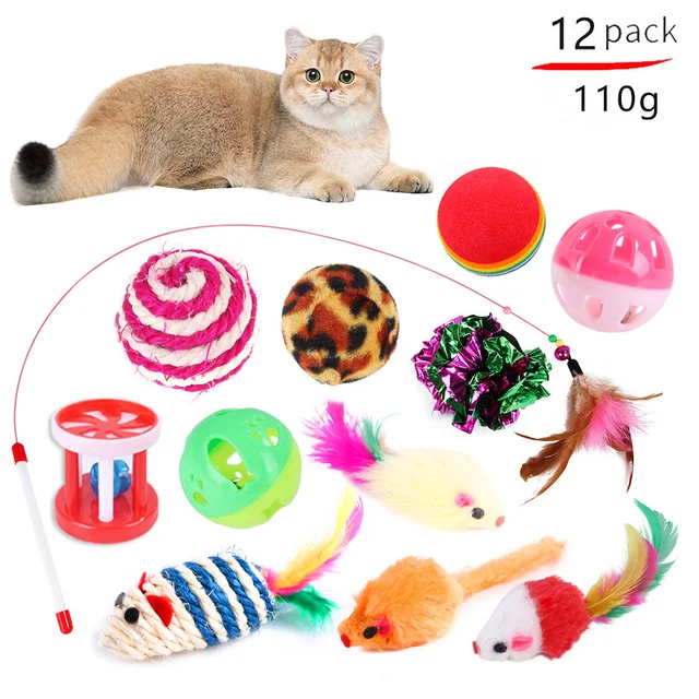 Cat Toys Feather Furry Plush Toy Soft Solid Interactive Toys For Funny Kitten Pet Cats Playing Scratch Training Game Supplies