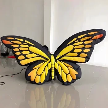 2m Yellow butterfly Moving Inflatable Model for Parade Performance Amusement Park Decoration Led Inflatable butterfly Model