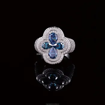 Hot Selling  New Arrival Colours Moissanite Ring S925 Silver with D Color VVS Moissanite Moissanite Ring Hip Hop Clover Ring
