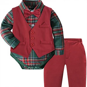 Baby Boy Formal Gentleman Wedding Suit Clothes Set with Dress Shirt Vest Bow Tie Pants