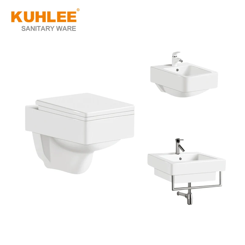 Wall Hung Sanitary Ware Bathroom Suites  P-Trap 150mm Wall Hung Toilet With Sinks Sets