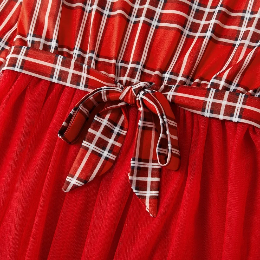 RTS Mommy and Me Red and Black Checker Xmas Plaid Design Outfits Mom and Me Christmas Dresses