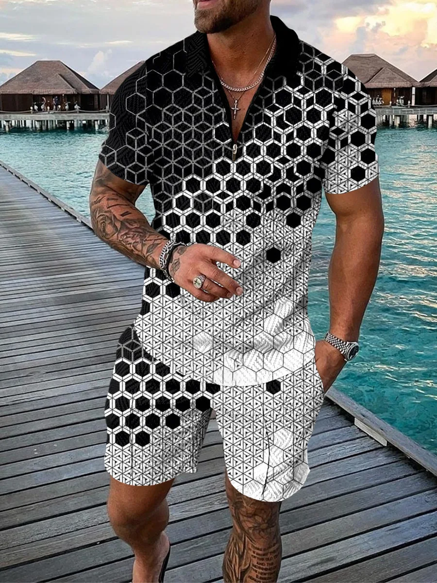 M9041 Groothandel Zomer Mannen Sport Trainingspakken 2 Stuks T-shirts Shorts Sets Mans Casual Mode Korte Sleeve337_voghion.com