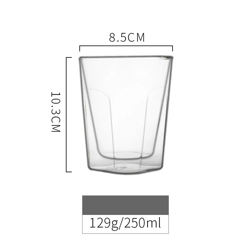 250ml 350ml Custom Coffee Glass Cup Milk Tea Glass Cup Double Wall
