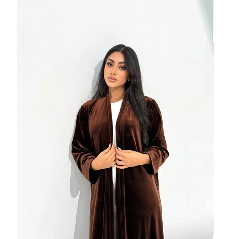 Abaya 2025 France Spring Ramadan Eid Open Floral Purple Kimono Vtement Femme Musulmane Velvet Abaya