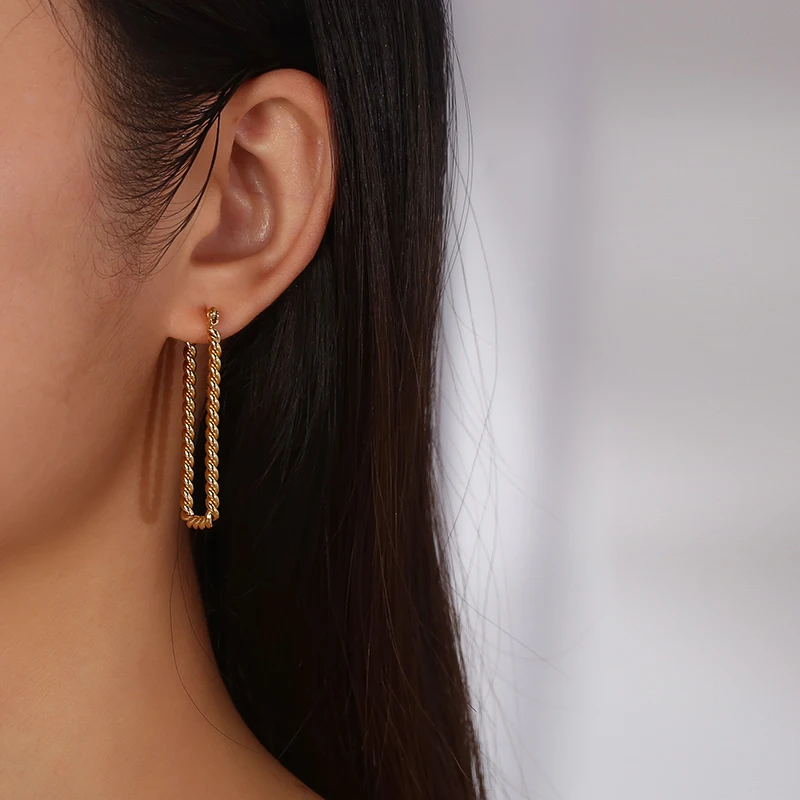 Pendientes largos de aro de acero inoxidable para mujer, joyería