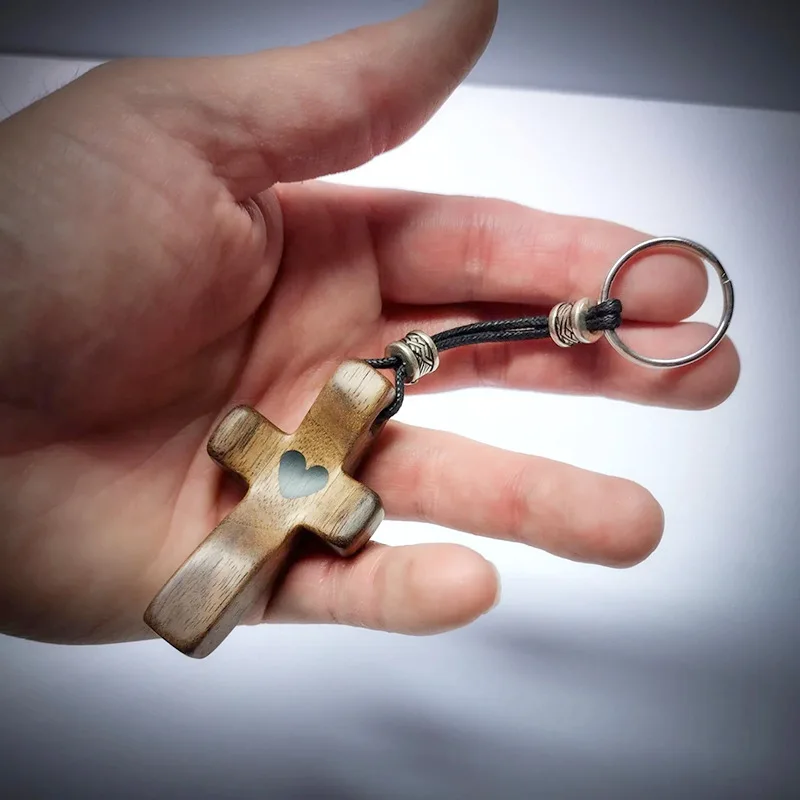 Nicro Creative Mini Walnut Crafts Stress Relief Gifts Wooden Cross Keychain Easter Souvenir Christian Prayer Gift Key Chain