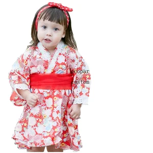 Ecoparty Japanese Style Kawaii Girls Floral Print Kimono Dress Baby Girl Rompers Sets Kids Costume Infant Yukata Asian Anime