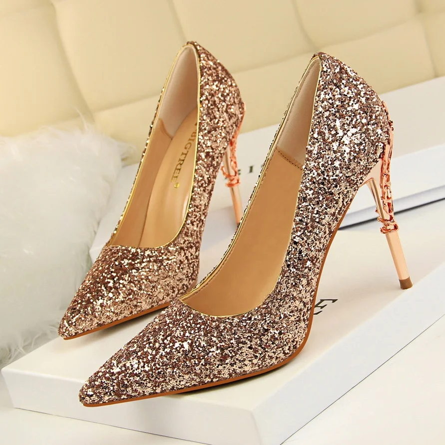 Chunky Medium High Heel Large Size Glitter Bridal Wedding Shoes Woman Shoes  New Arrivals - China Shoes and Footwear price