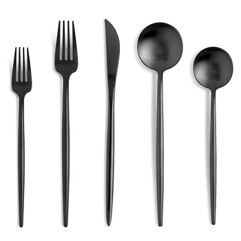 Food Grade Colored Stainless Steel Flatware Matt Finished Black Cutlery Set