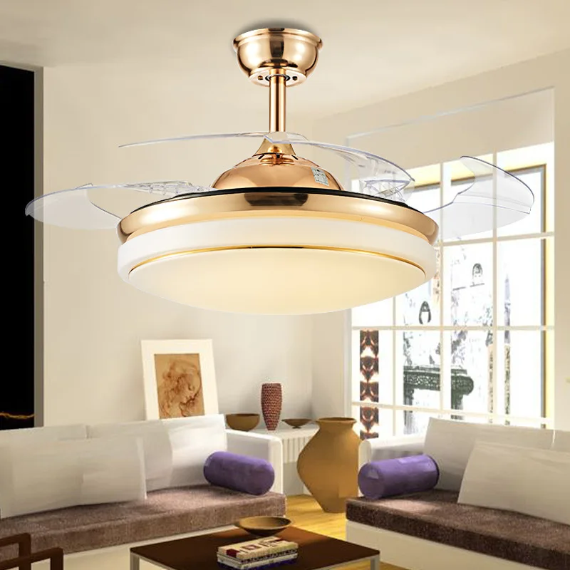 42 Inch Ceiling Fans lights 4 Retractable Blades LED Ceiling Fan with Remote Control