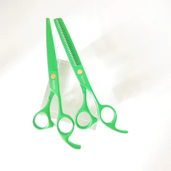 6-Inch Light Green Scissors Set Single Tail Handle Golden Screws Stainless Steel Straight Blades Sharp Tip Thinning Beauty Tools