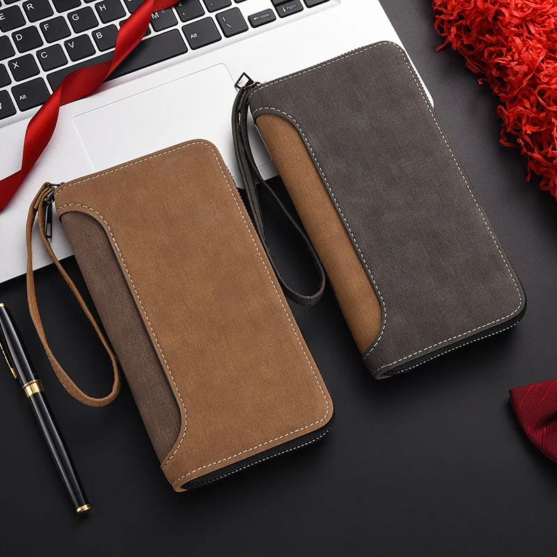 Men's Retro Style Leather Wallet with Zipper RFID Protection