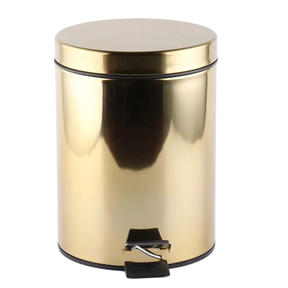 
 Stainless Steel  Trash Can With Lid on  Golden Painting  Waste Garbage Bin Foot Pedal Waste Bin Compactor  