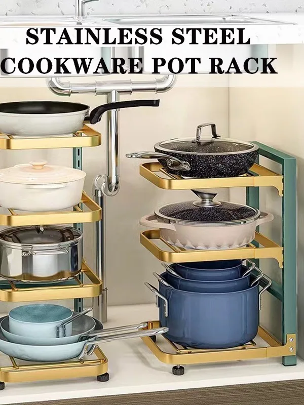 New Kitchen Counter Pan Shelf Organization Storage Pot Rack