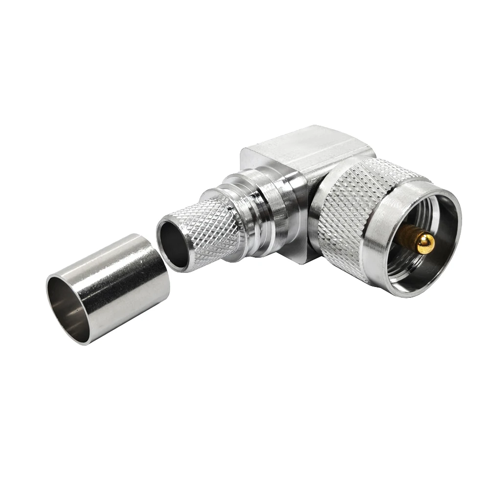 Factory UHF Male PL-259 Plug Connector 90 Degrees RA Solderless for WTR400 RG8 RG213 RG214 H-1000 EZ RF Coax Coaxial Connector