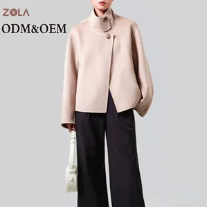 Wholesale New Fashion Color Women's Casual Short Warm Wool Coat Turtle Neck with Button