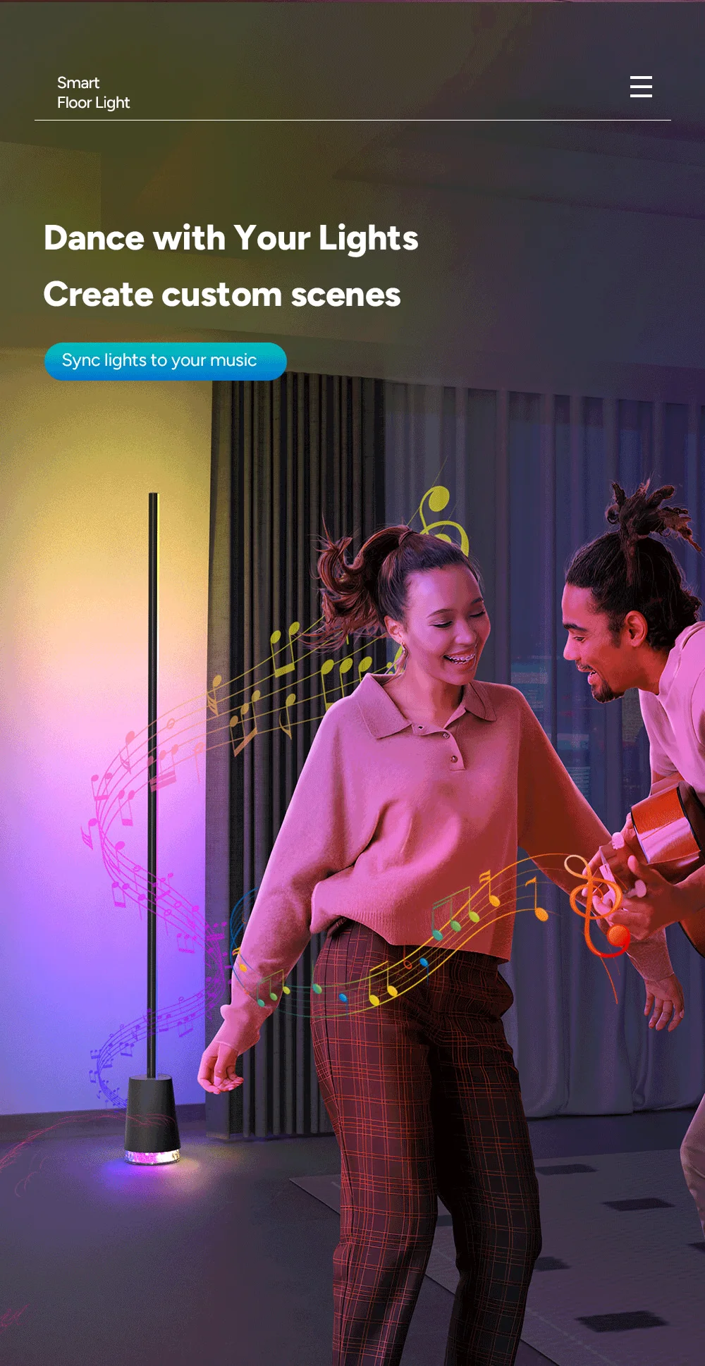 CLLighting1.65M RGBLED Floor LampHiFiSound RF Remote Built-in Speaker，Aluminum Metal Simplicity for Game Environment Decoration