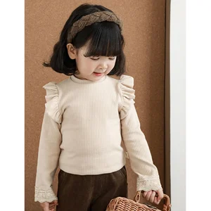 Hot Sale Girls Tops and T Shirt Long Sleeve Ruffle Kids T Shirt Stretch O-neck Underwear Girls T-shirts