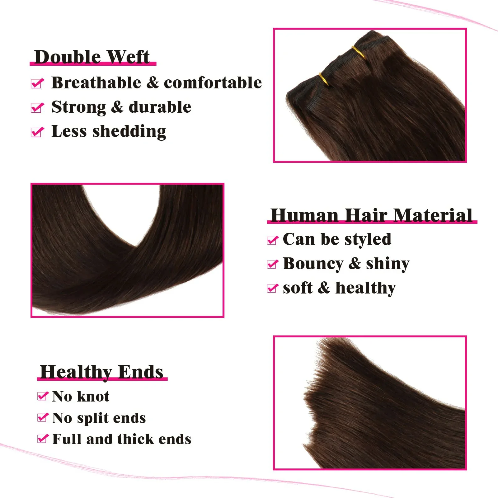 Extensions de cheveux humains à clipser brun foncé 8 pièces 16-26 pouces Remy_voghion.com