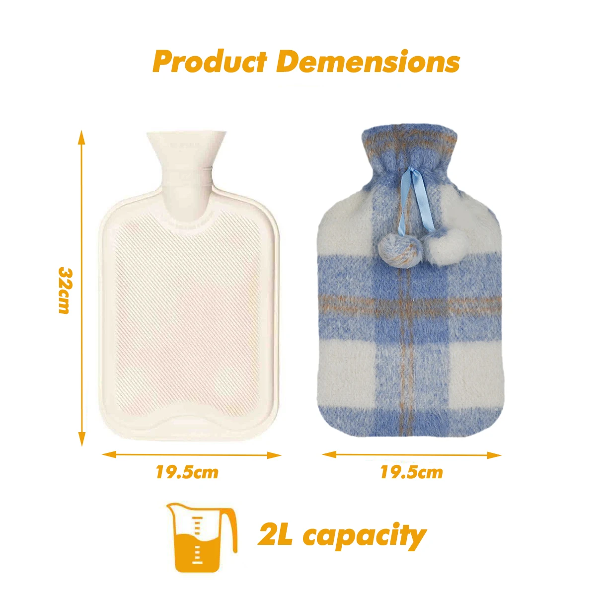 wholesale customized hand warmer waterproof rubber hot water bag hot water bottle 2 liter with fluffy cover
