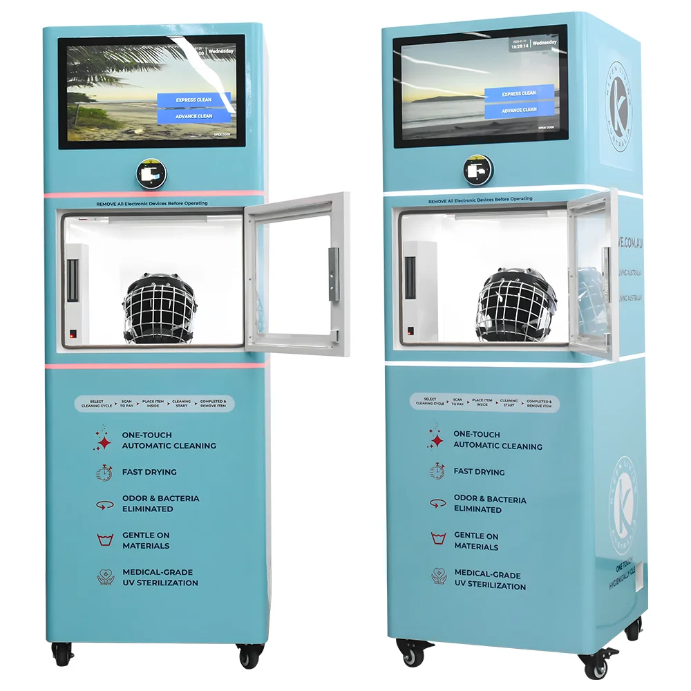 Automatic Helmet Cleaning Vending Machine for Motorcycle and Bike Helmets with Sterilizing and QR Payment System