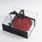Gift Amazon Top Seller Girlfriend Gift Eternal Preserved Heart-shaped Roses In Square Acrylic Box Mirror Surface