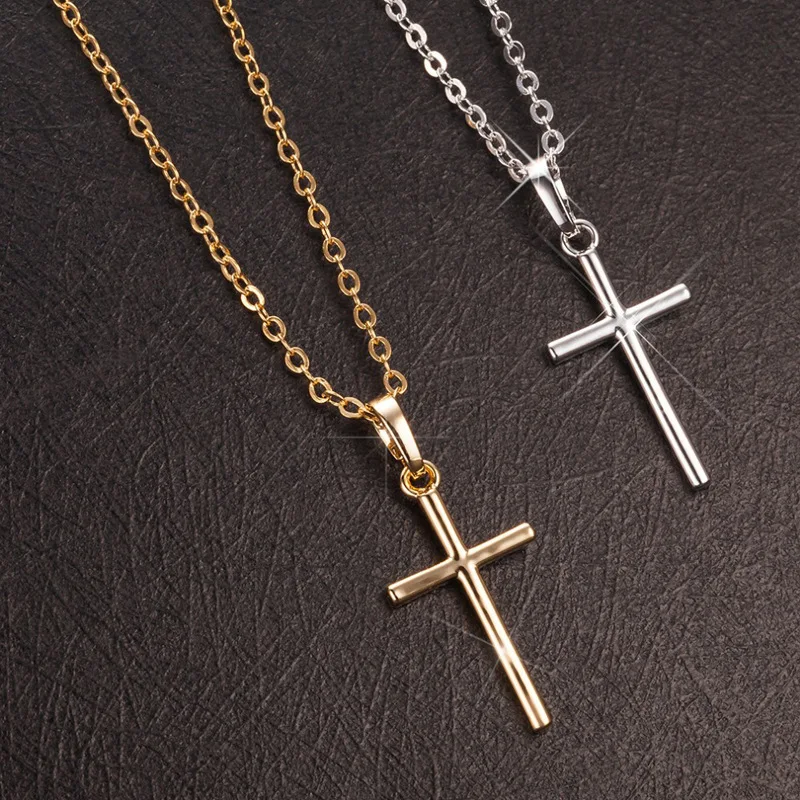 Simple Fashion Cross Chain Necklace for Women Men Luxury Ladies Gold  Jewelry Pendant Necklaces Crucifix Christian Ornament