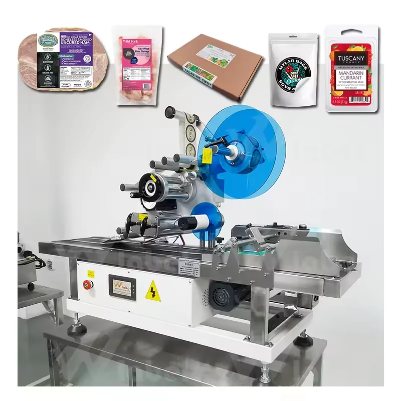 High-Speed 100-200 Card Tag Pouch Mylar Bag Doypack Desktop Label Applicator Auto Feeder Custom Flat Metal Glass Labeler Machine