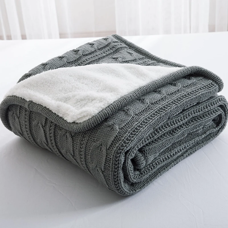 American Style Solid Knitted Sherpa Throw Blanket Comfort and Style Fleeced Portable for Home Bed Bath for Autumn details