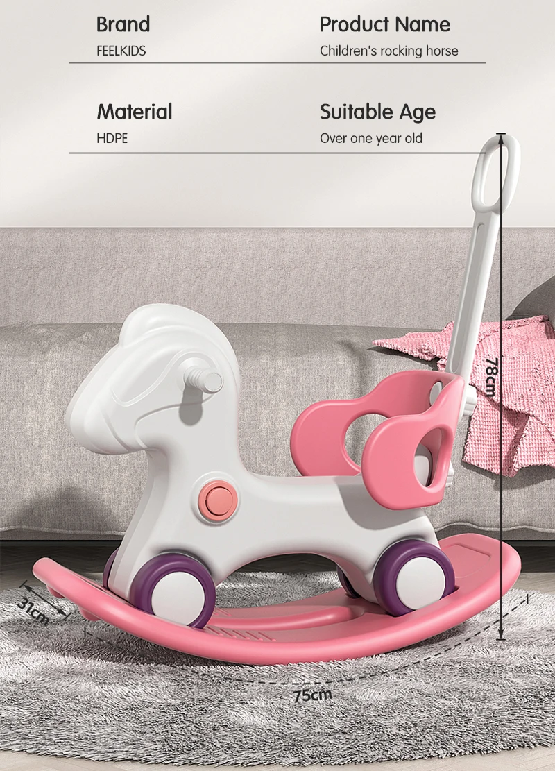 product custom kindergarten modern toddler wholesale large baby pink plastic deer kids toy rocking horse animal toy for children-11