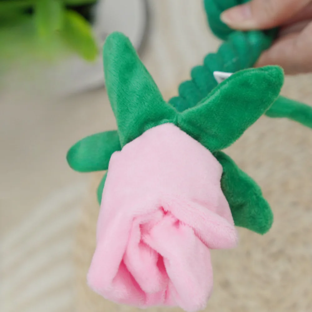 Squeak Plush Rose Puppy Teething Toy Interactive Tug of War Dog Toy with  Rope